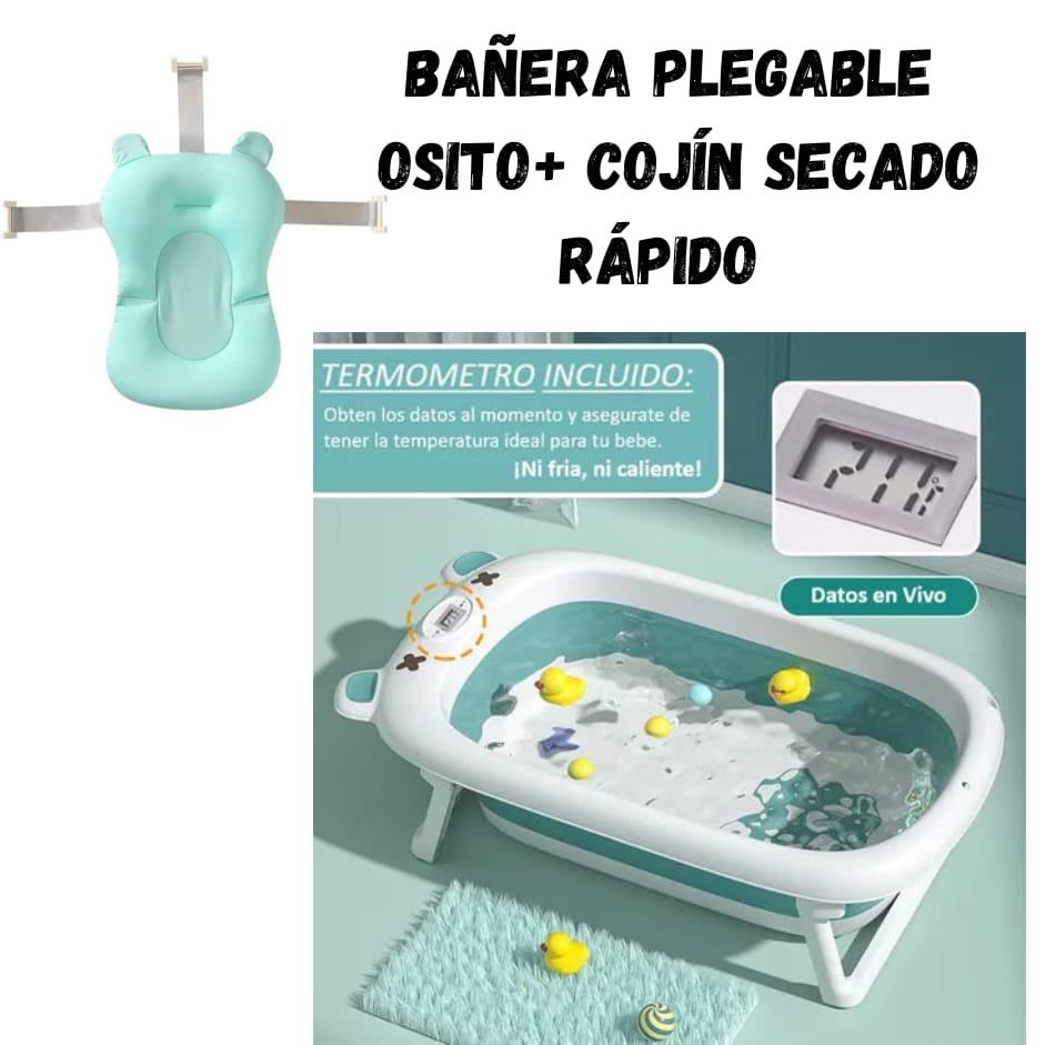 Bañera Plegable con Termómetro Digital + Cojin Bañera