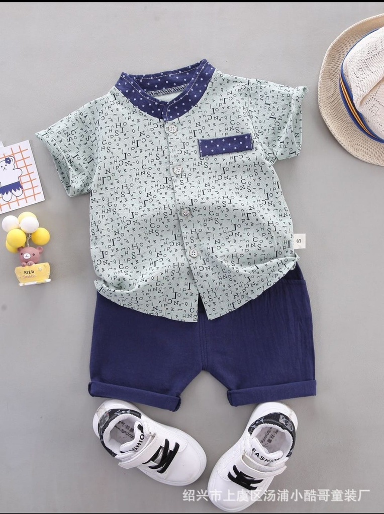 Conjunto Bermuda Bebé Letras Verde