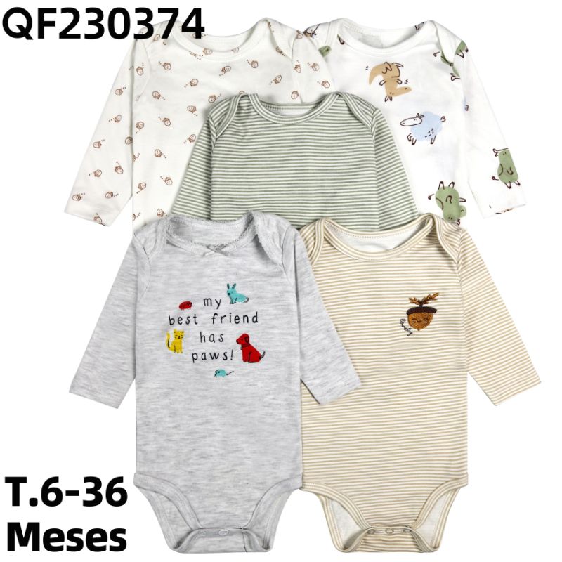 Set 5 Bodys Manga Larga Bellota