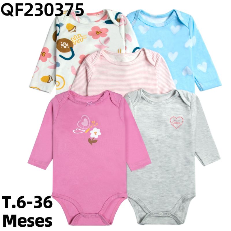 Set 5 Bodys Manga Larga Rosa