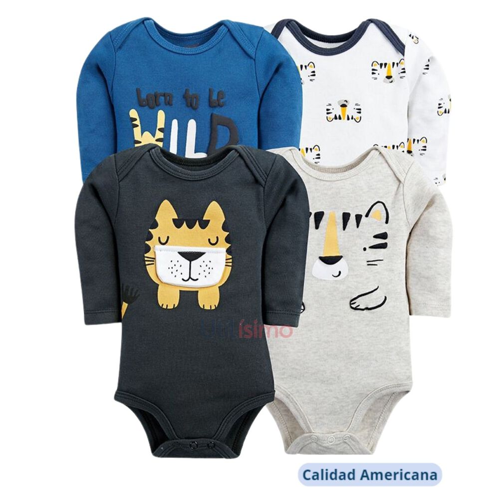 Set 4 Bodys Manga Larga Cara Tigre