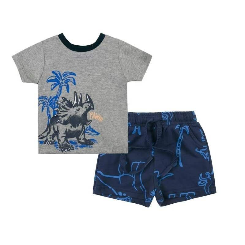 Conjunto Bebé short Dino Azul