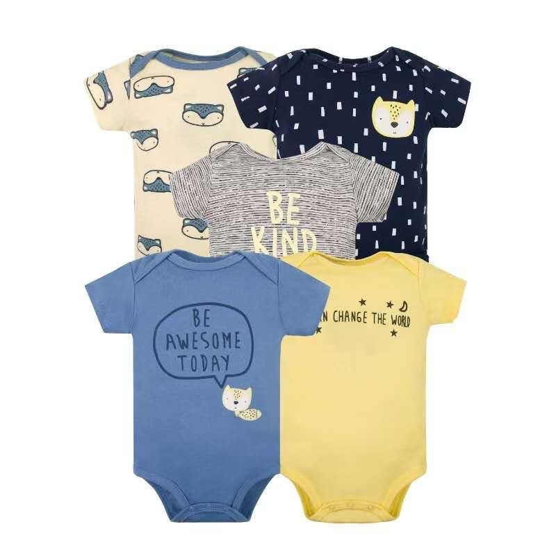 Set 5 Bodys M/C Bebé Gato azul