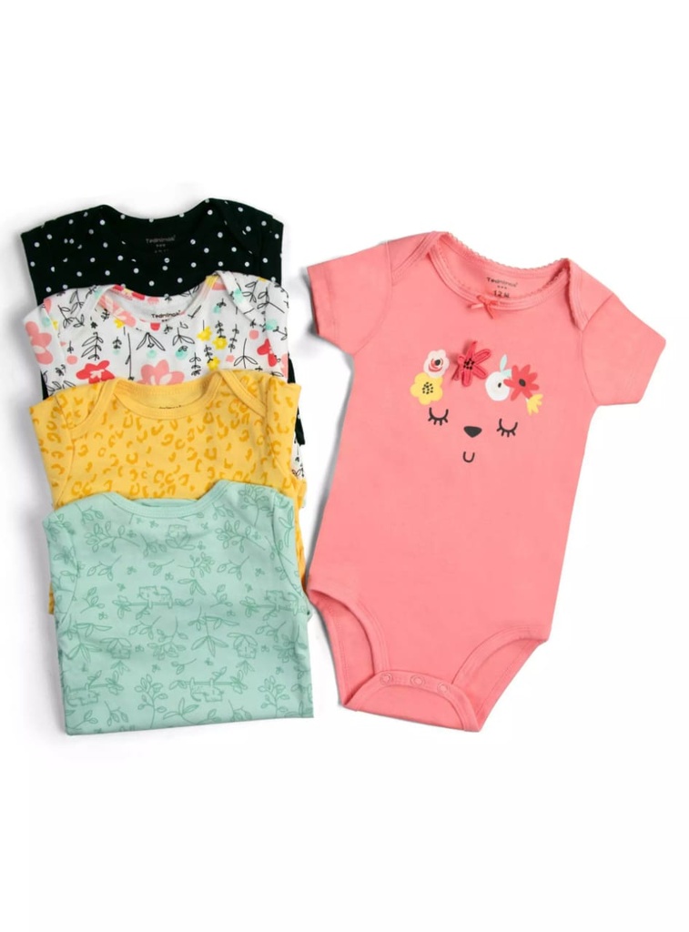 Set 5 Bodys M/C Bebé Cintillo Flor