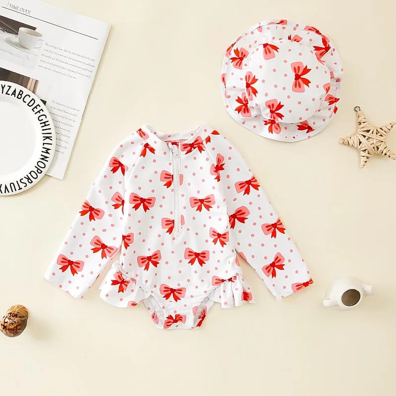 Traje de Baño Lazo Rosado con Gorro