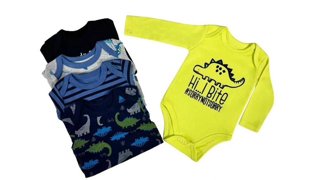 Set 5 Bodys M/L Dino Verde