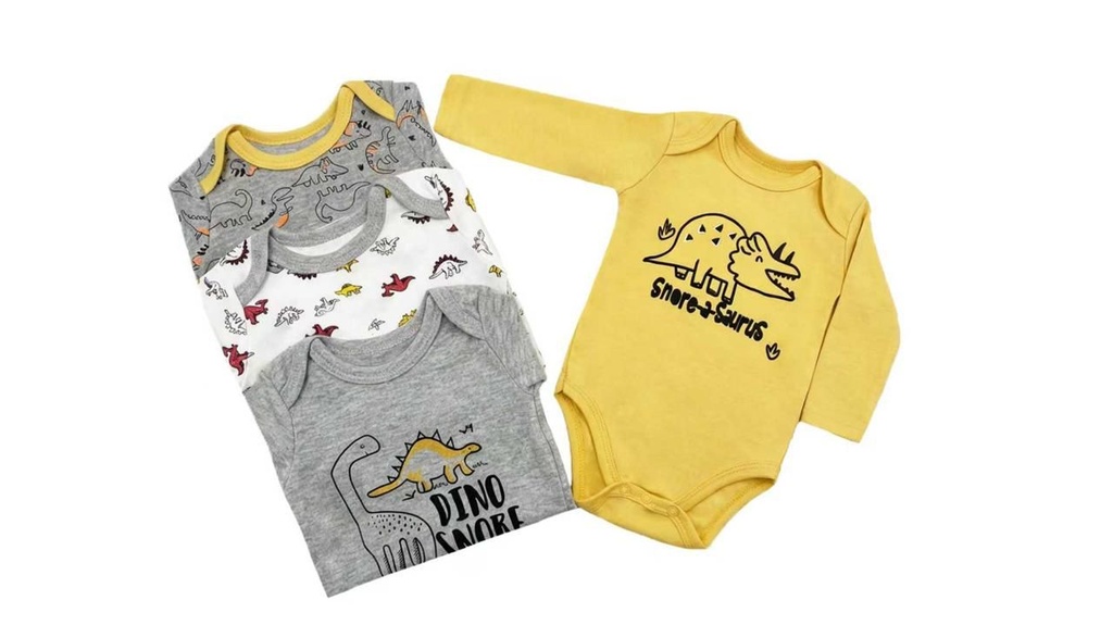 Set 4 Bodys Manga Larga Dino Amarillo