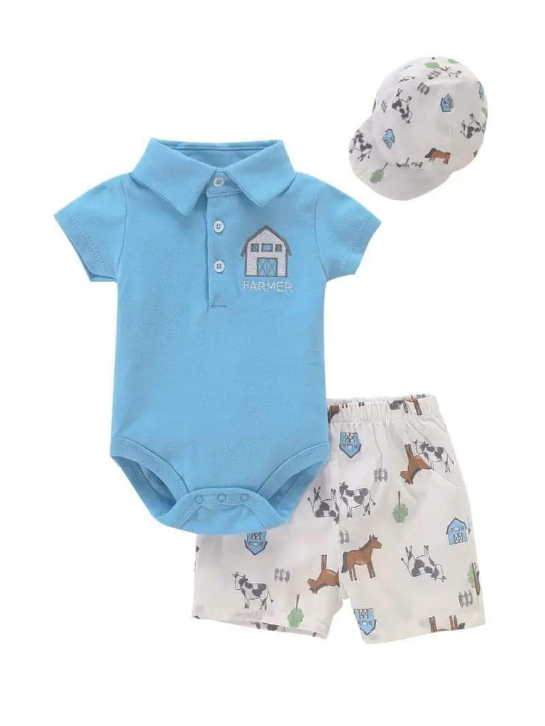 Conjunto 3 piezas Short Niño Celeste
