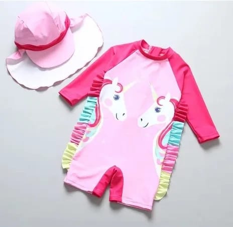 Traje de Baño Enterito Unicornio con Gorro