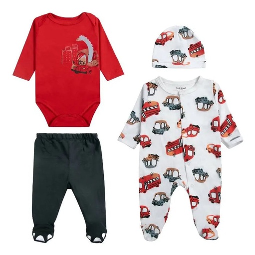 Ajuar 4 piezas Bebé Dino Bombero