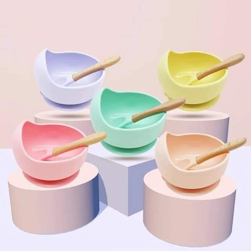 Plato bowl Silicona con Cuchara Mango Bambú