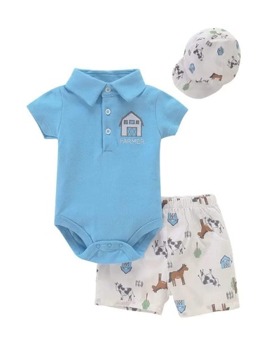 Conjunto 3 piezas Short Niño Celeste