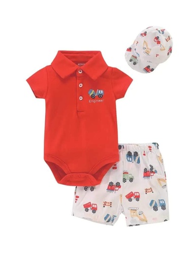 Conjunto 3 piezas Short Niño Rojo