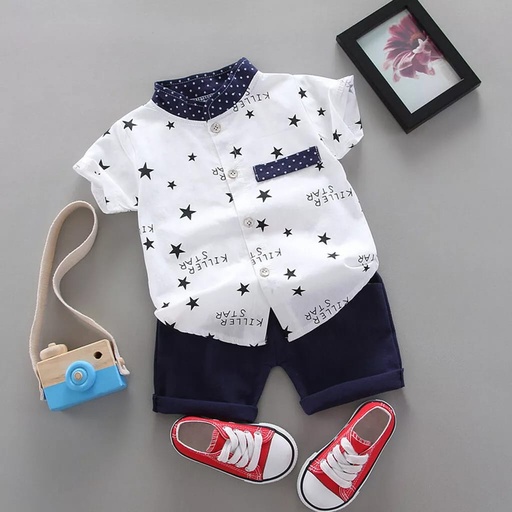 Conjunto Bermuda Bebé Estrellas Blanco