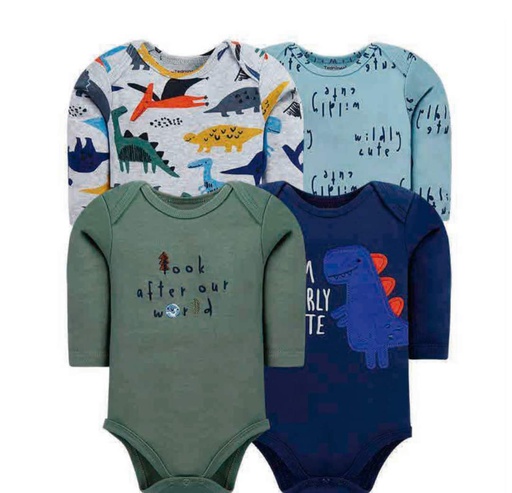 Set 4 Bodys Manga Larga Dinosaurio