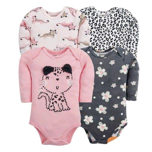 Set 4 Bodys Manga Larga Gata Print
