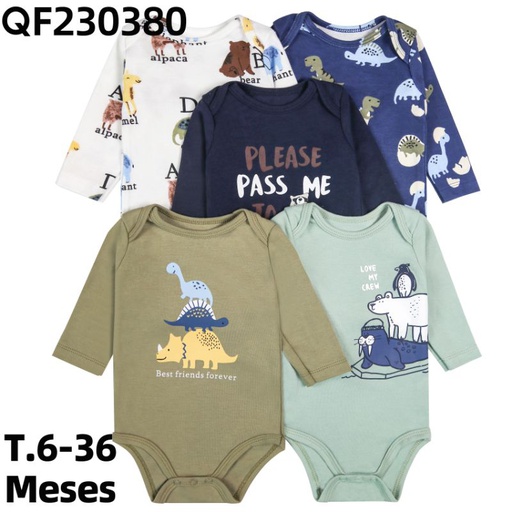 Set 5 Bodys Manga Larga Animales