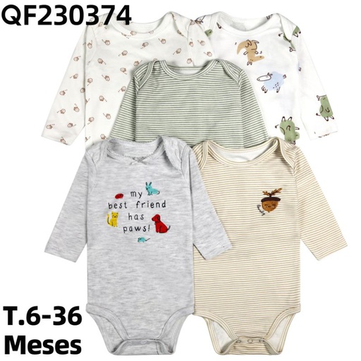 Set 5 Bodys Manga Larga Bellota