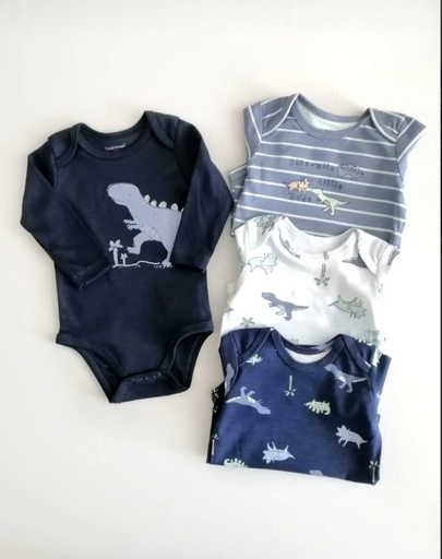 Set 4 Bodys Manga Larga Dino Azul