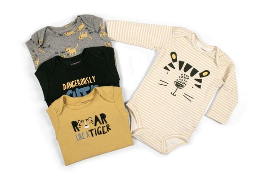 Set 4 Bodys Manga Larga Dino Tigre